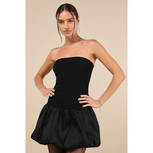 Lulus Defined Chicness Black Strapless Bubble-hem Mini Dress - Size XL